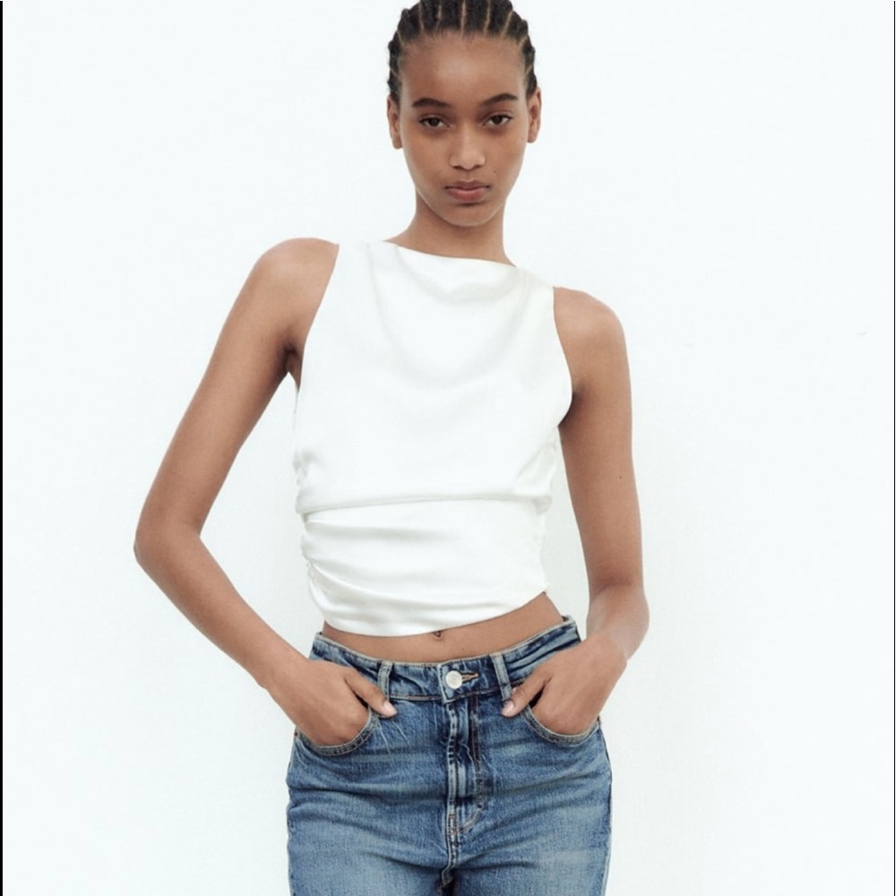 Open Back Satin Effect Top